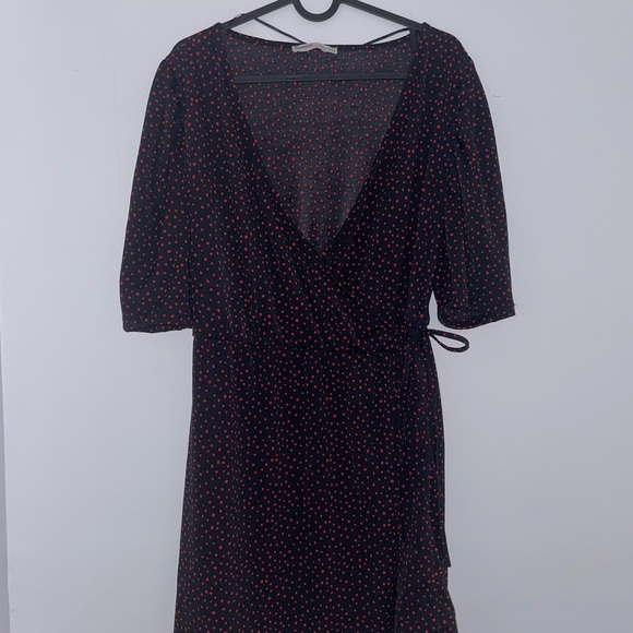 Pull&Bear wrap dress, Size L, Black with red polka dots - Picture 1 of 2